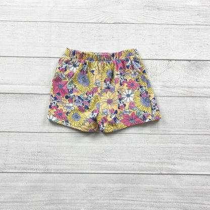Disney Minnie Mouse Girls Shorts Floral Sunflower Print Yellow Pull On 4T