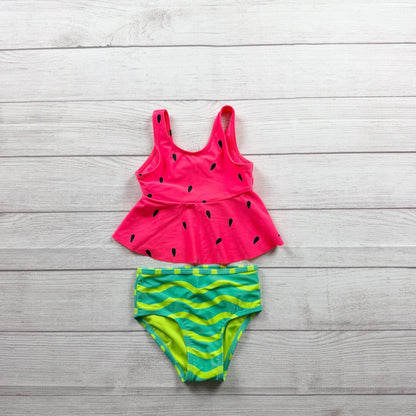 Cat & Jack Girls Pink Watermelon Tankini Set 2 Piece Swimsuit Green Stripe 3T