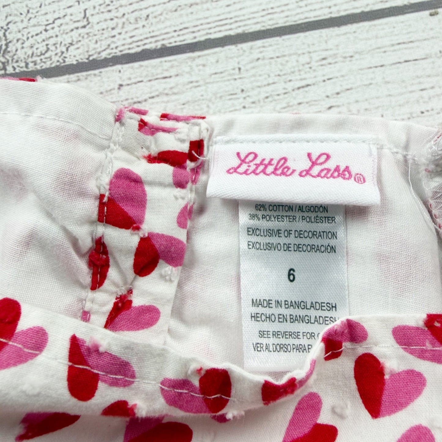 Little Lass Girls Dress White Pink Red Heart Print Puff Sleeve Fit Flare 6