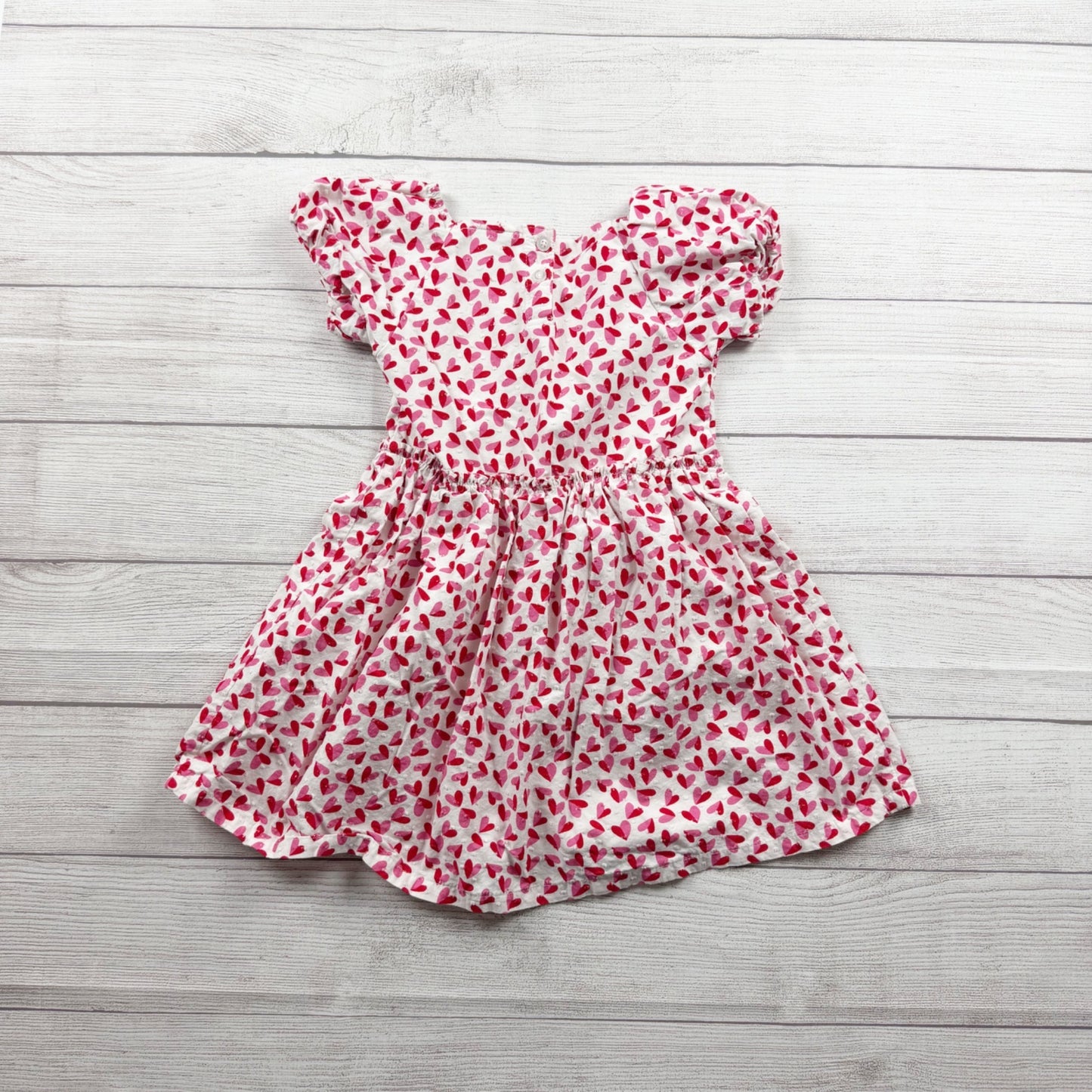 Little Lass Girls Dress White Pink Red Heart Print Puff Sleeve Fit Flare 6