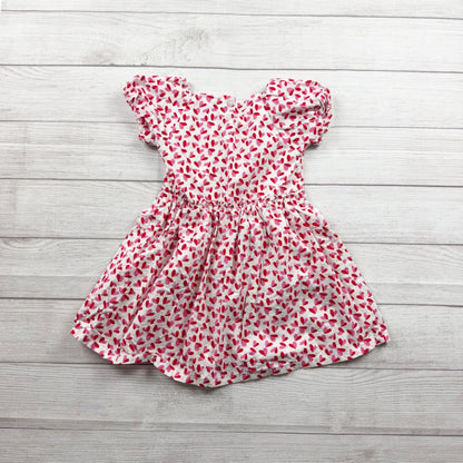 Little Lass Girls Dress White Pink Red Heart Print Puff Sleeve Fit Flare 6
