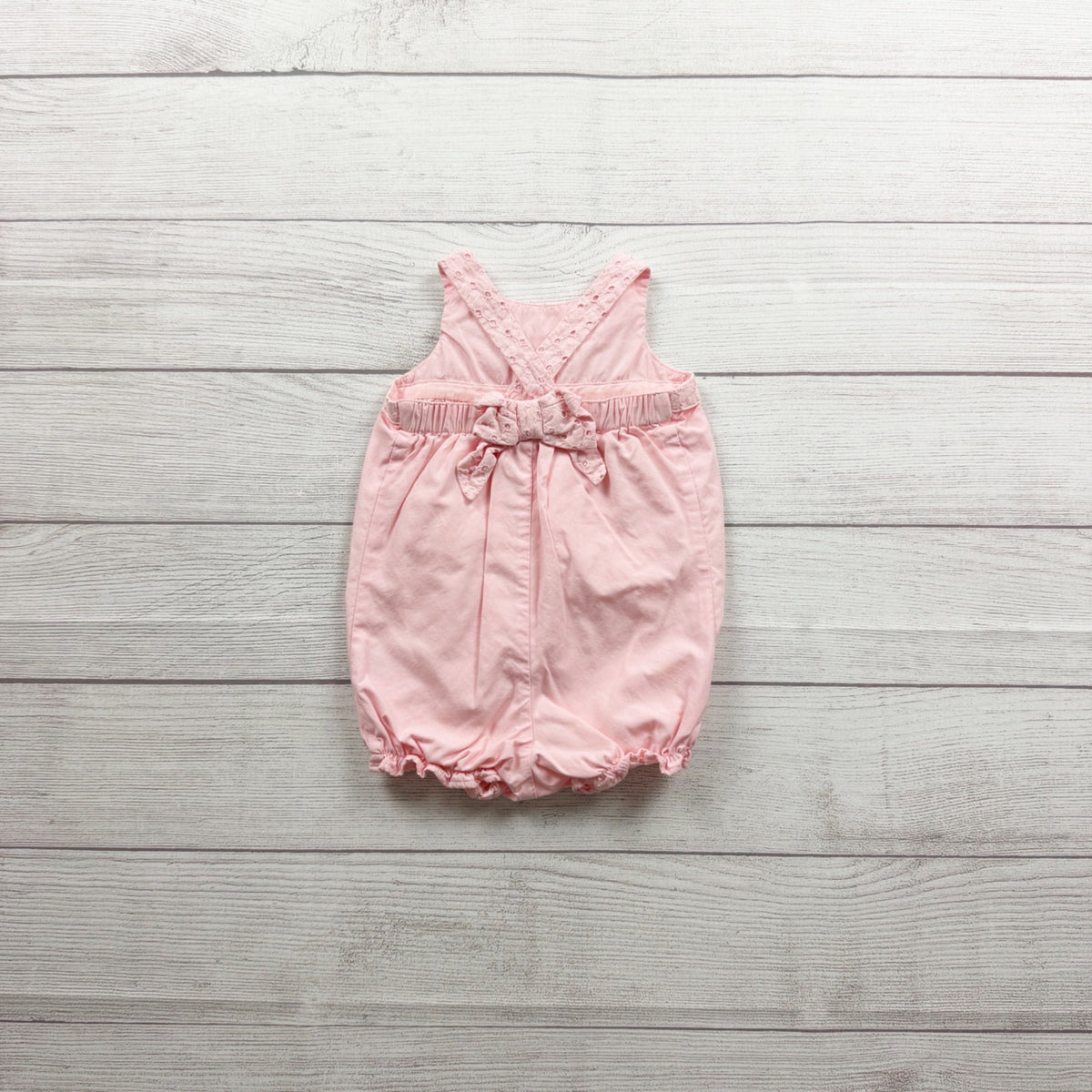 Janie And Jack Pink Sleeveless Embroidered Bubble Romper Back Bow 6-12 Months