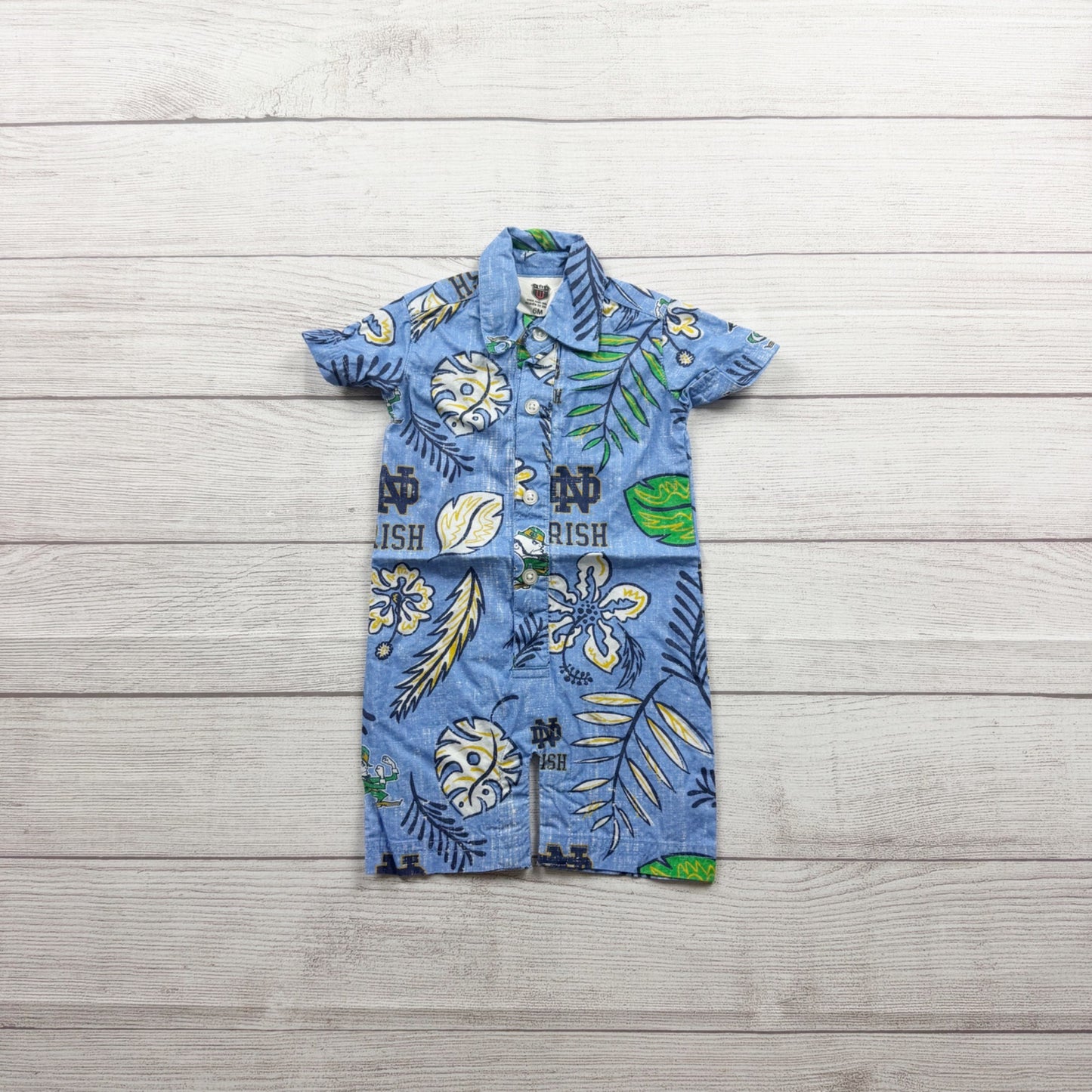 Wes And Willy Notre Dame Fighting Irish Baby Button Up Romper 3-6 Months