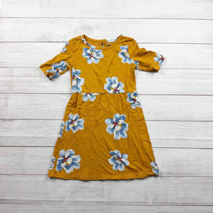 Old Navy Girls Floral Mustard Yellow Dress Blue Flowers Small 6-7