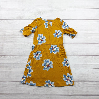 Old Navy Girls Floral Mustard Yellow Dress Blue Flowers Small 6-7