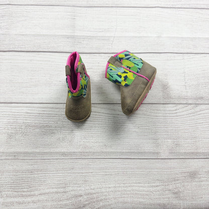 Ariat Baby Toddler Boots Brown Suede Floral Cactus Print Pink Trim 6-12 Months
