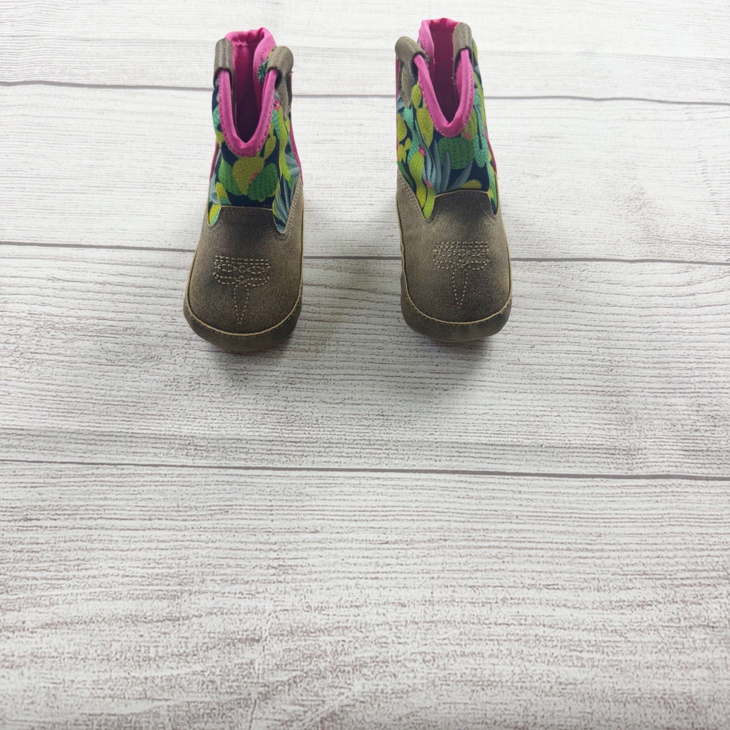 Ariat Baby Toddler Boots Brown Suede Floral Cactus Print Pink Trim 6-12 Months