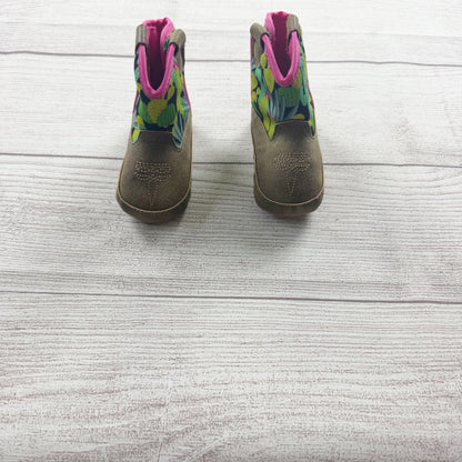 Ariat Baby Toddler Boots Brown Suede Floral Cactus Print Pink Trim 6-12 Months