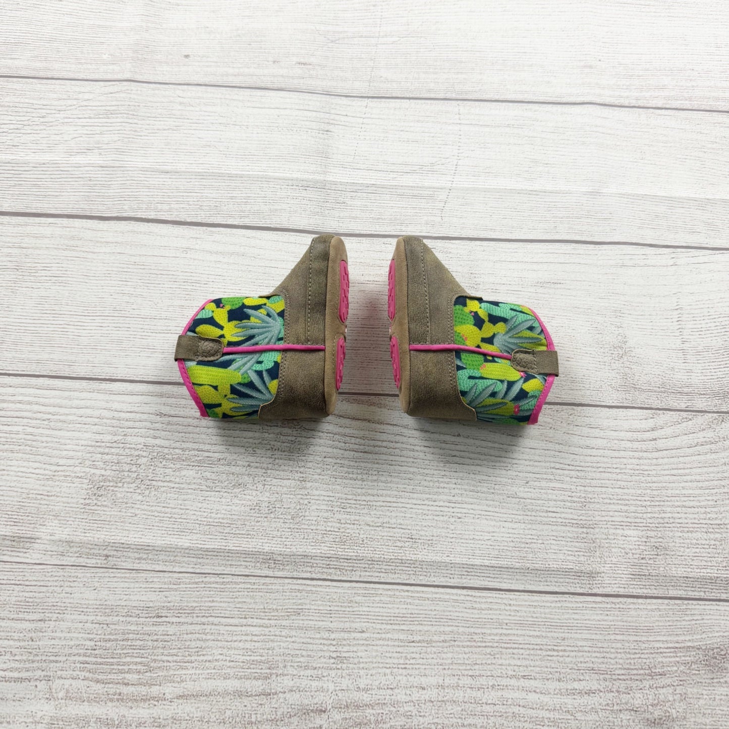 Ariat Baby Toddler Boots Brown Suede Floral Cactus Print Pink Trim 6-12 Months