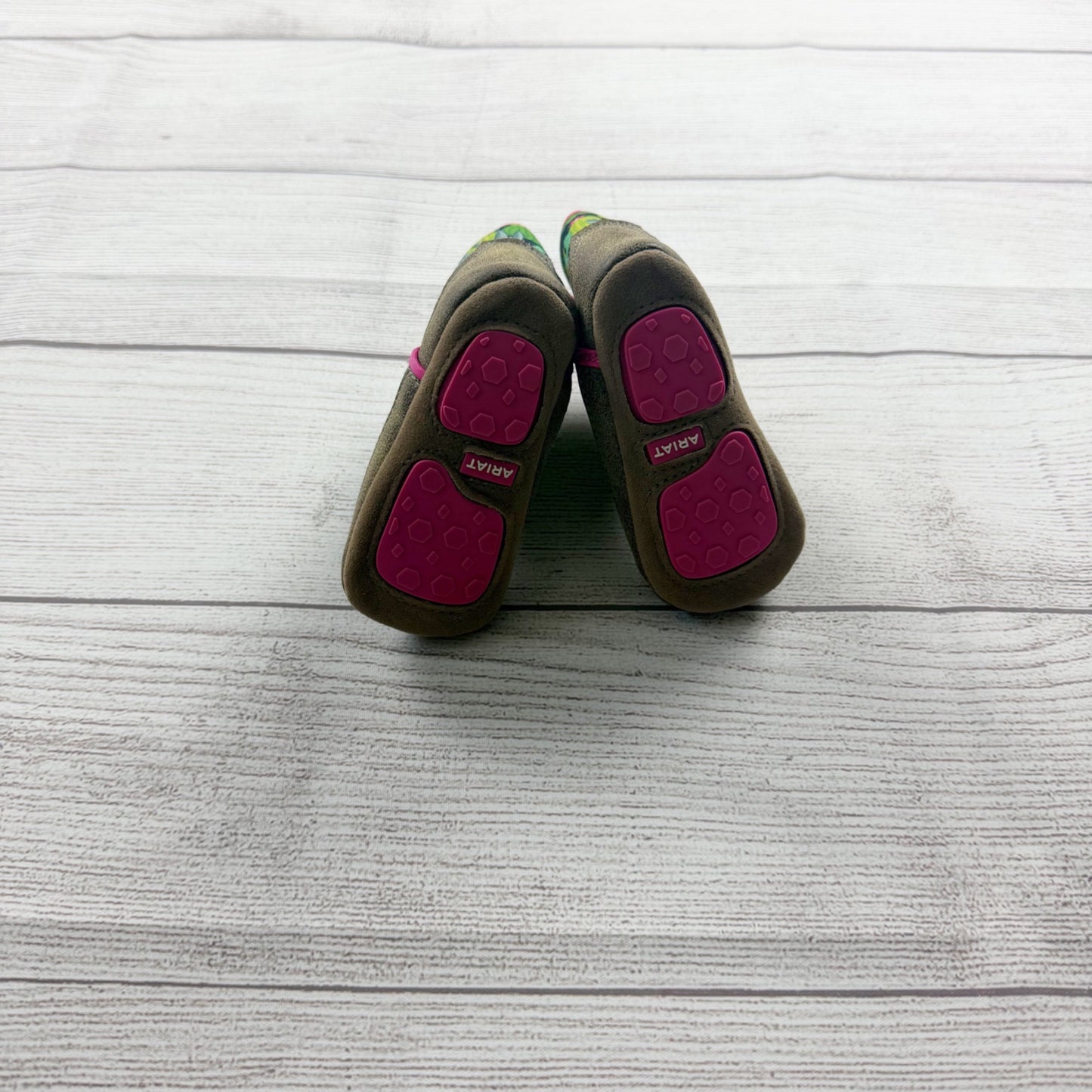 Ariat Baby Toddler Boots Brown Suede Floral Cactus Print Pink Trim 6-12 Months