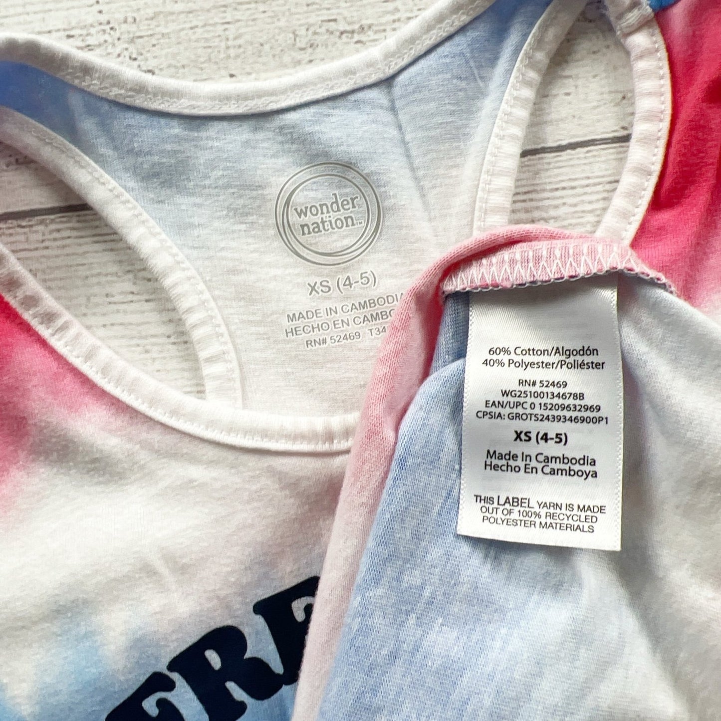 Wonder Nation Girls Tank Top Red White Blue Tie Dye Freedom To Rock XS 4-5