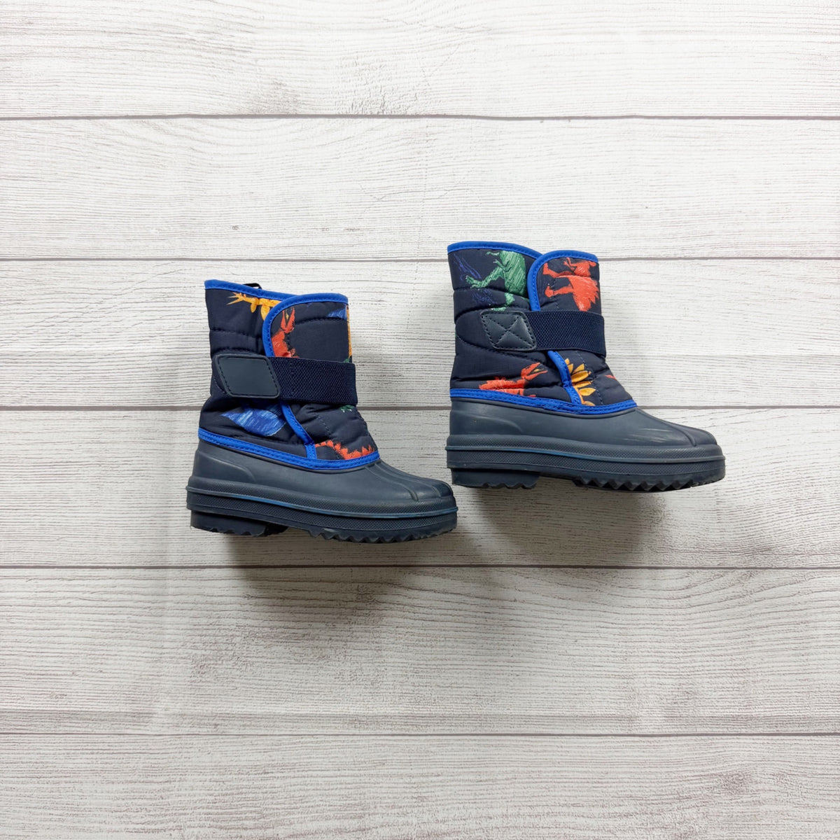 Children's Place Dinosaur Print Insulated Winter Snow Boots Strap US Toddler 9