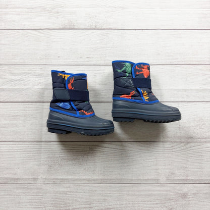 Children's Place Dinosaur Print Insulated Winter Snow Boots Strap US Toddler 9