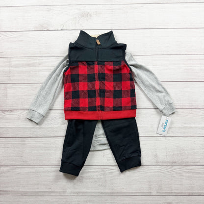 Carter's Baby Buffalo Plaid Outfit 3PC Red Black Sherpa Vest NWT 18-24 Months