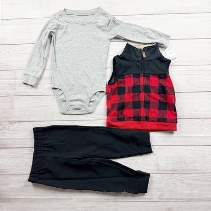 Carter's Baby Buffalo Plaid Outfit 3PC Red Black Sherpa Vest NWT 18-24 Months