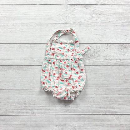 Piper & Posie Baby Girl Cherry Print Bubble Romper Halter One Piece 3-6 Months