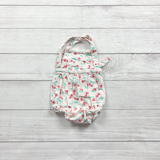 Piper & Posie Baby Girl Cherry Print Bubble Romper Halter One Piece 3-6 Months
