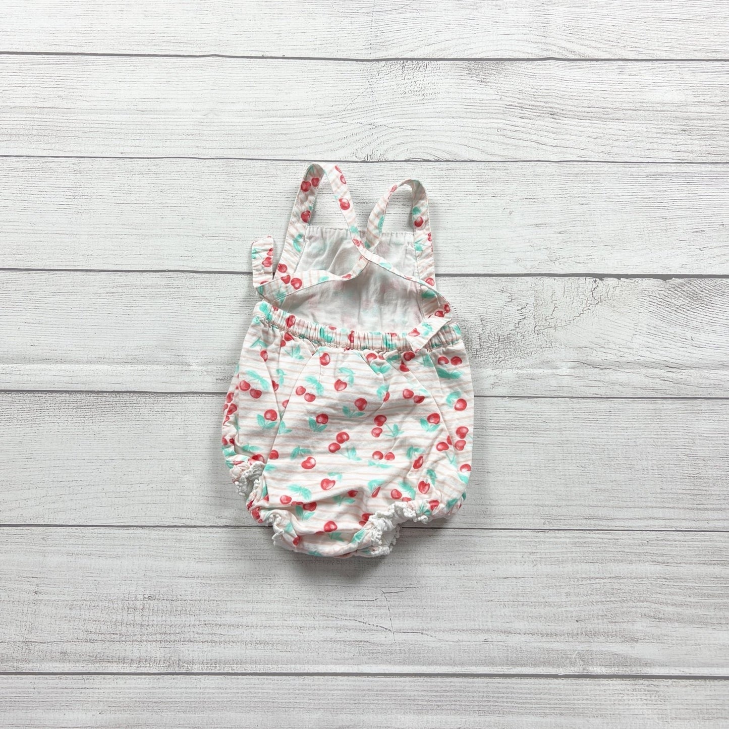 Piper & Posie Baby Girl Cherry Print Bubble Romper Halter One Piece 3-6 Months