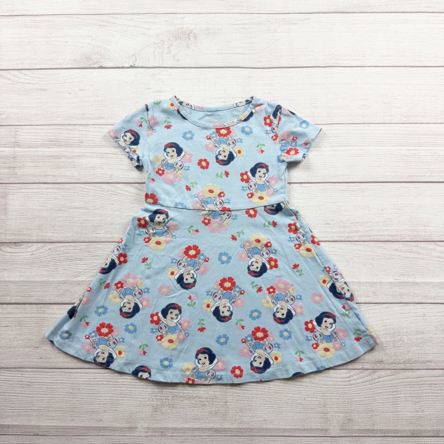 Disney Princess Snow White Girls Blue Dress Short Sleeve Printed Flowers 5T