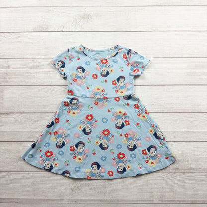 Disney Princess Snow White Girls Blue Dress Short Sleeve Printed Flowers 5T
