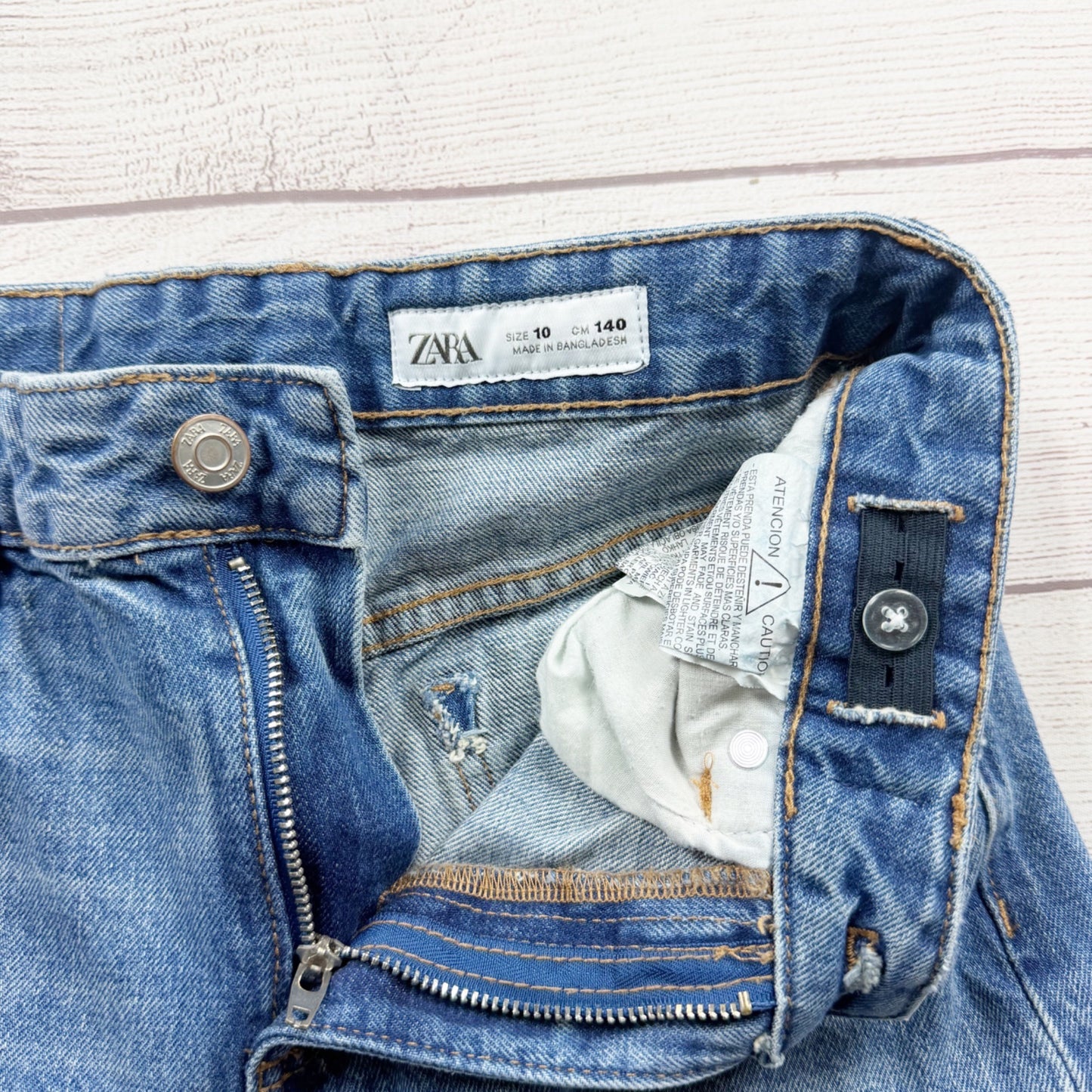 Zara Kids Blue Denim Straight Leg Adjustable Waist Jeans 10