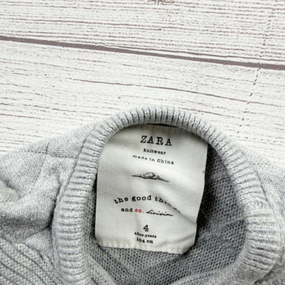 ZARA Boys Gray Quilted Sweater Knit Pullover Crewneck Zip Pocket 4
