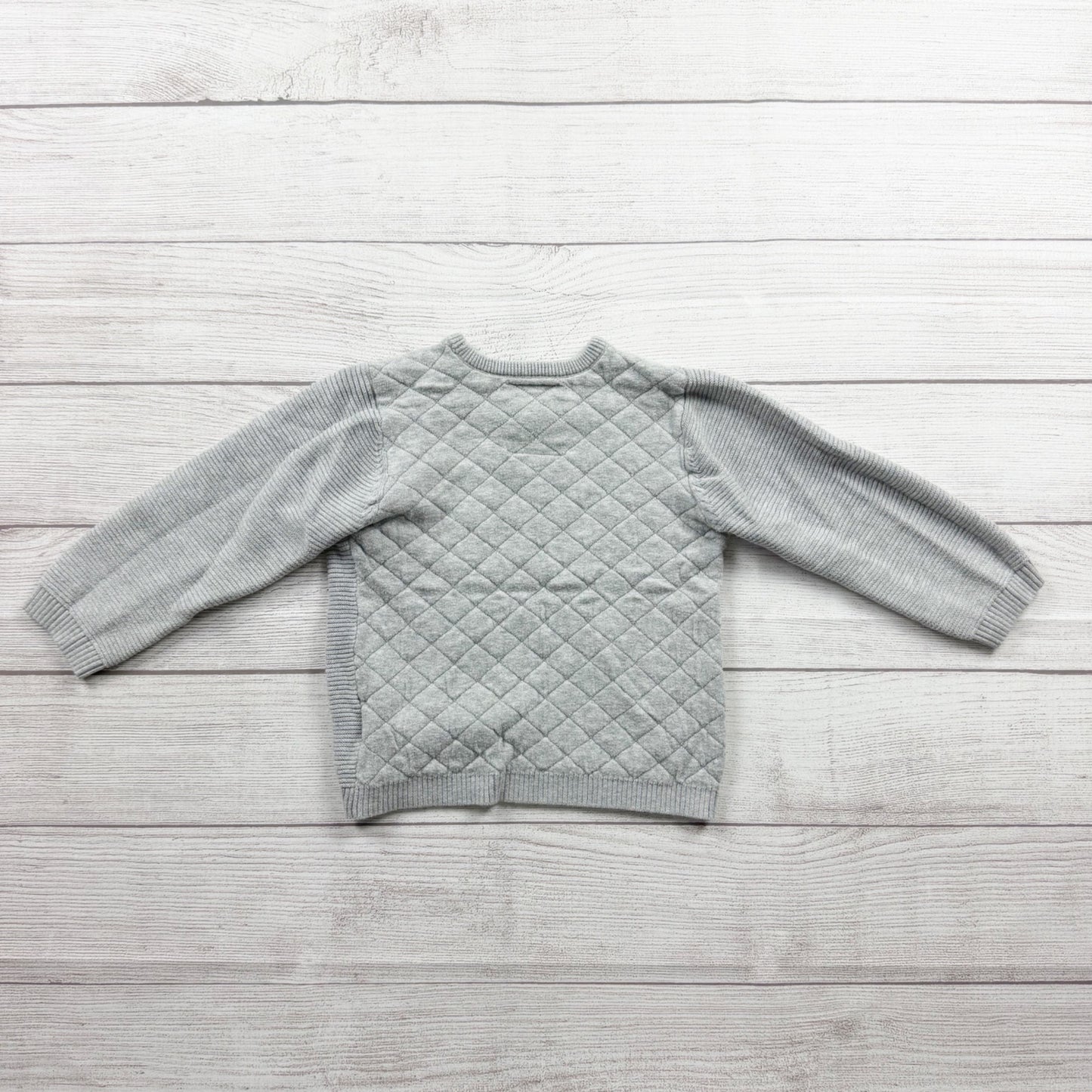 ZARA Boys Gray Quilted Sweater Knit Pullover Crewneck Zip Pocket 4