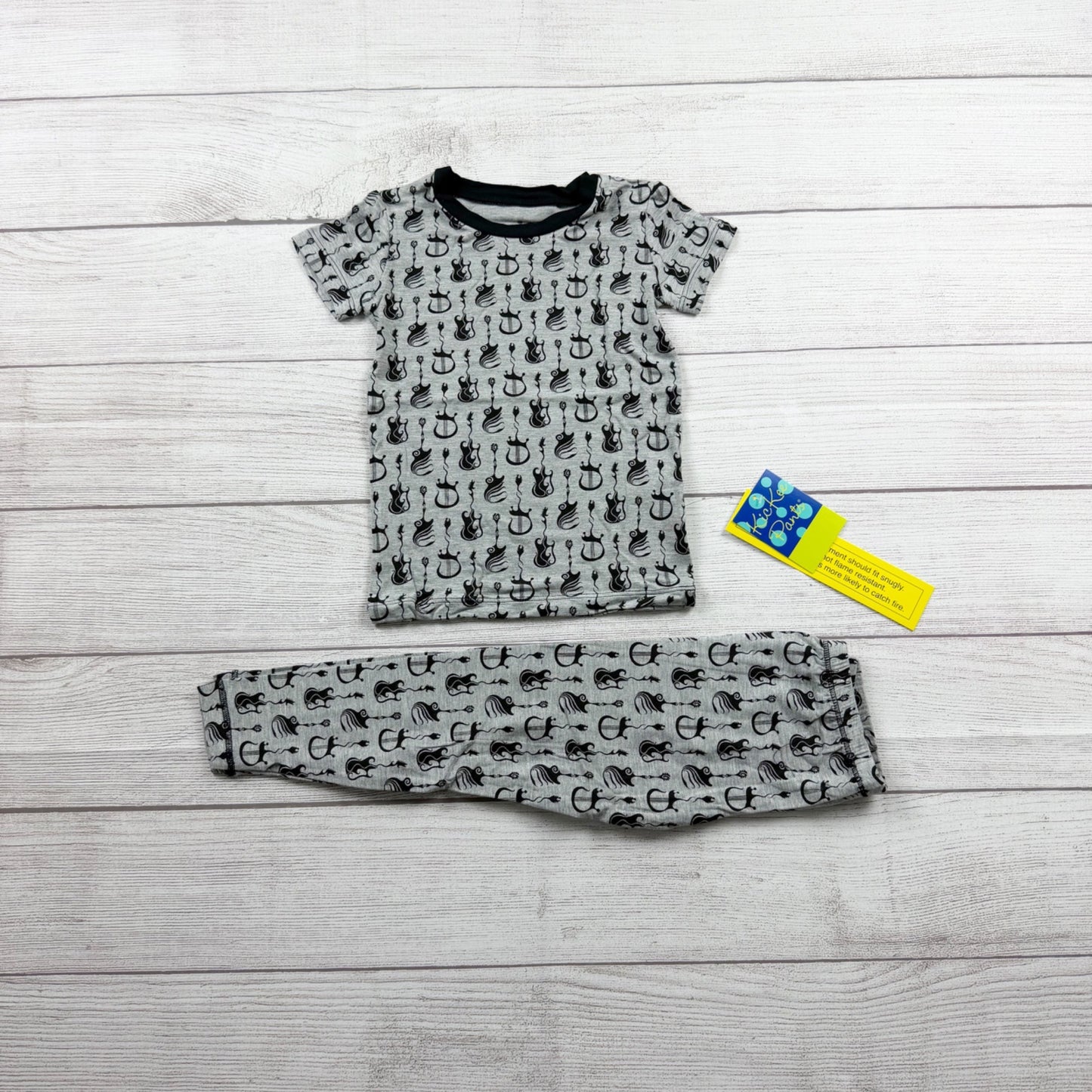 Kickee Pants Kids Bamboo Pajama Set Rock and Roll Guitar Print Sleepwear NWT 3T