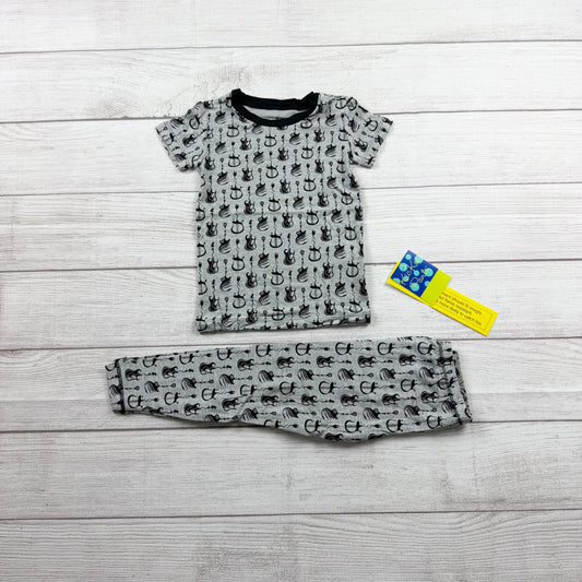 Kickee Pants Kids Bamboo Pajama Set Rock and Roll Guitar Print Sleepwear NWT 3T