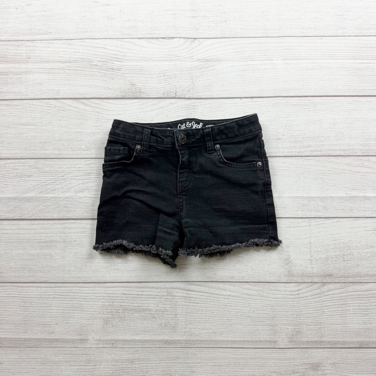 Cat & Jack Girls Black Denim Ultimate Stretch Frayed Hem Shorts S 6-7