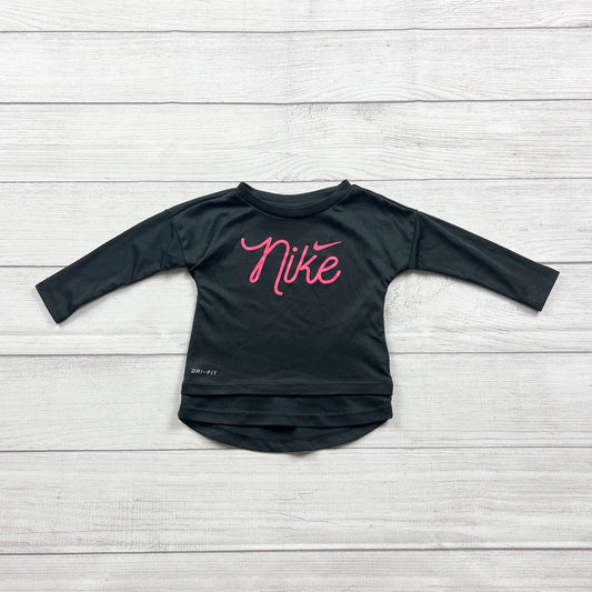 Nike Baby Girls Dri-Fit Black Long Sleeve Shirt Pink Logo 9-12 Months