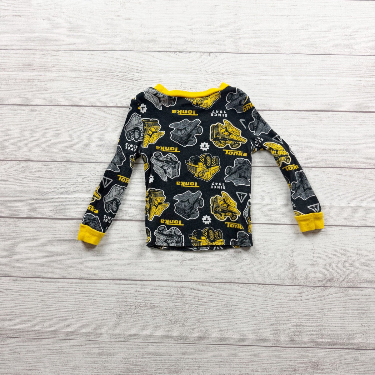 Tonka Toddler Boys Pajama Set Long Sleeve Top Yellow Cuffs Construction Print 3T