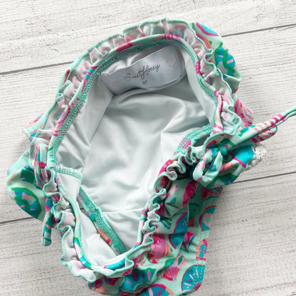 SweetHoney Girls Two Piece Swimsuit Smocked Bikini Set Ruffle Bottoms 3T