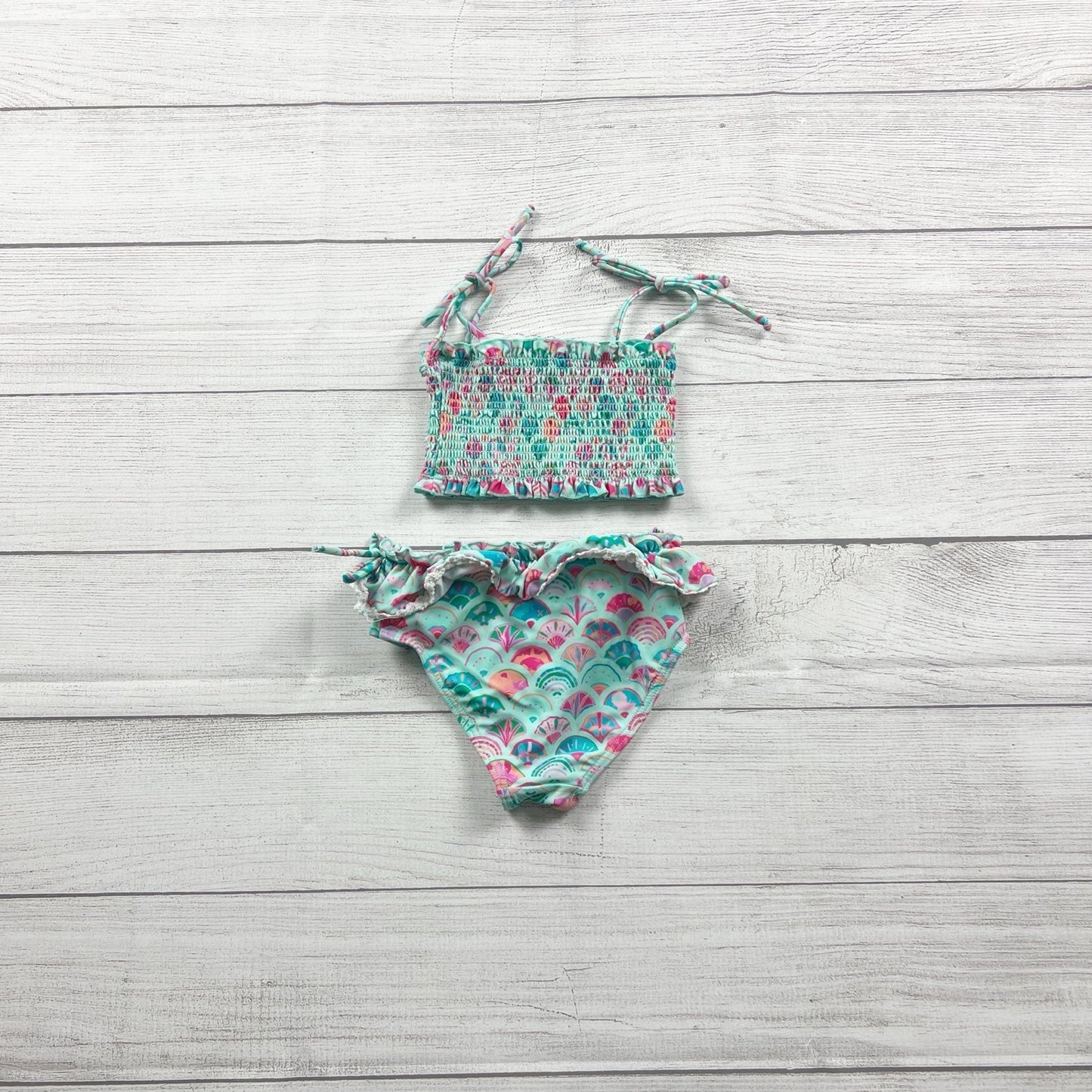 SweetHoney Girls Two Piece Swimsuit Smocked Bikini Set Ruffle Bottoms 3T