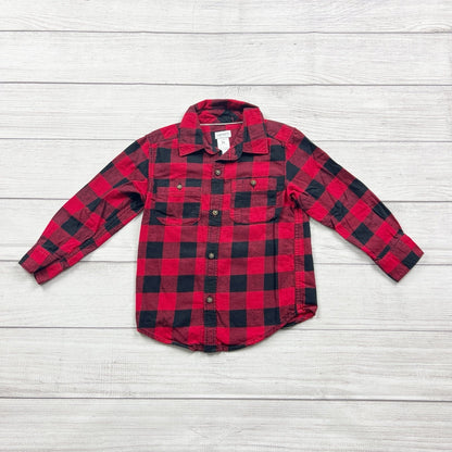 Carter's Toddler Boys Red Black Buffalo Plaid Button Down Flannel Shirt 3T