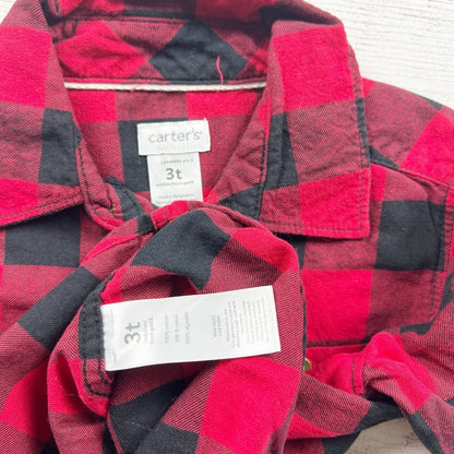 Carter's Toddler Boys Red Black Buffalo Plaid Button Down Flannel Shirt 3T