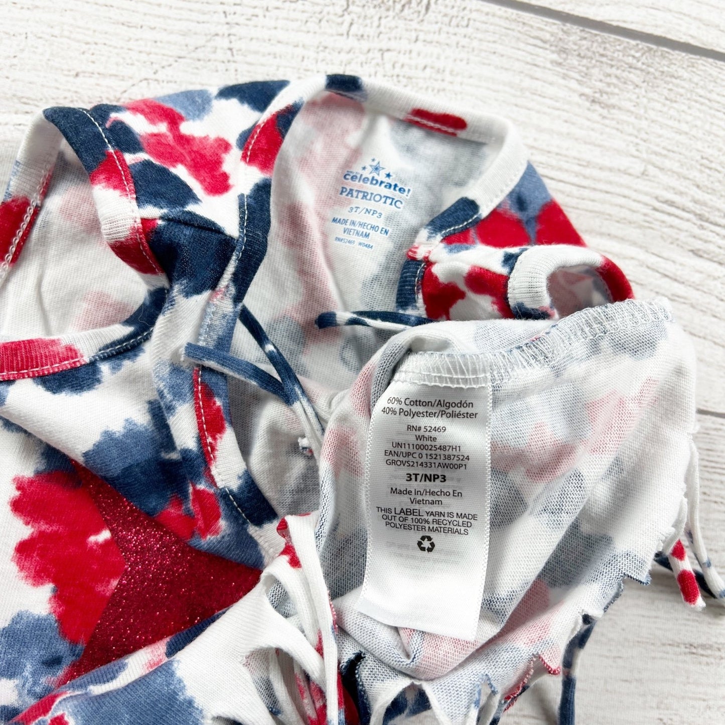 Celebrate Girl Patriotic Fringe Tank Top Red White Blue Tie Dye Star Shirt 3T