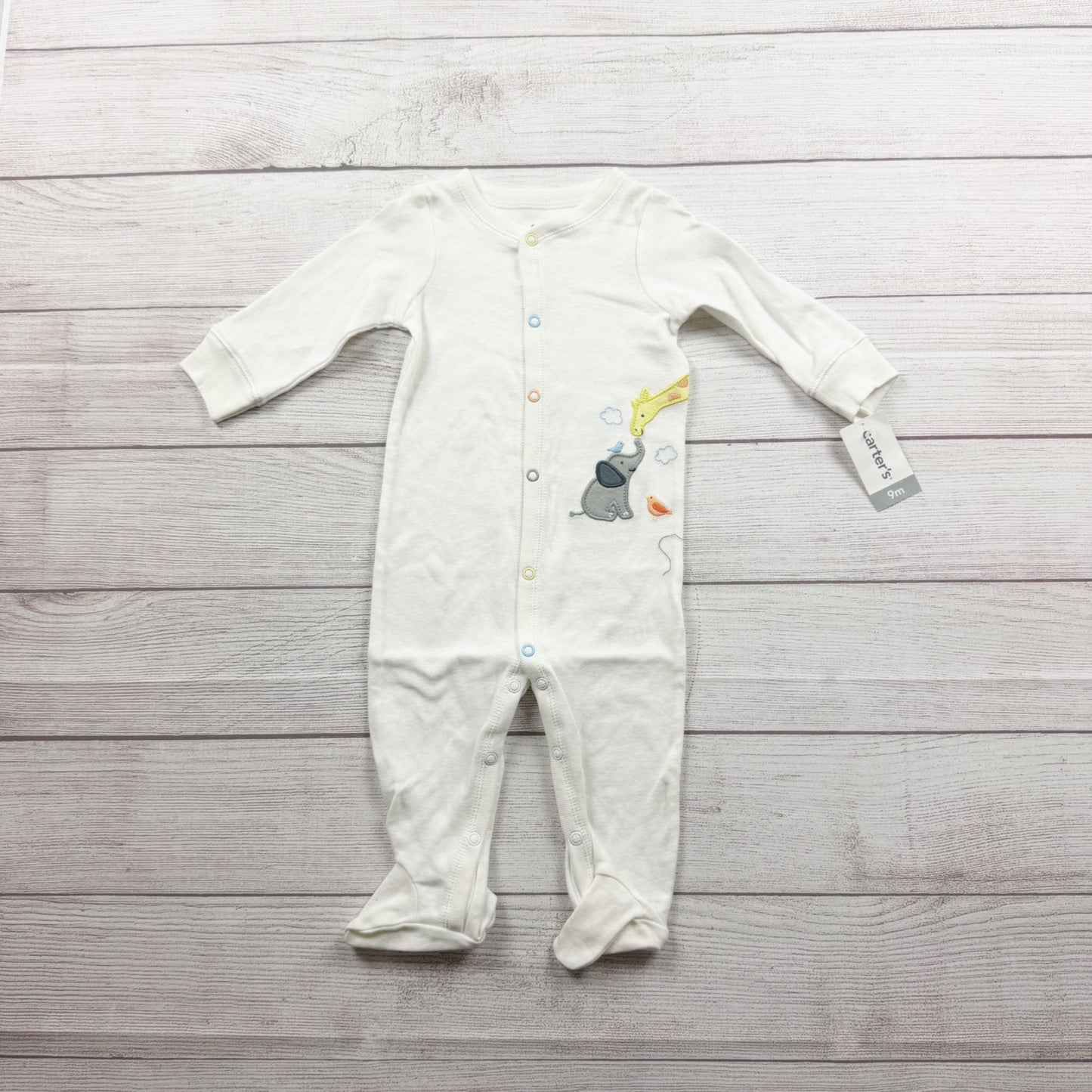 Carter's Baby White Footed Sleep Play Pajamas Elephant Giraffe  NWT 6-9 Months