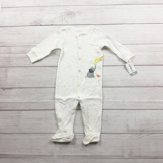 Carter's Baby White Footed Sleep Play Pajamas Elephant Giraffe  NWT 6-9 Months
