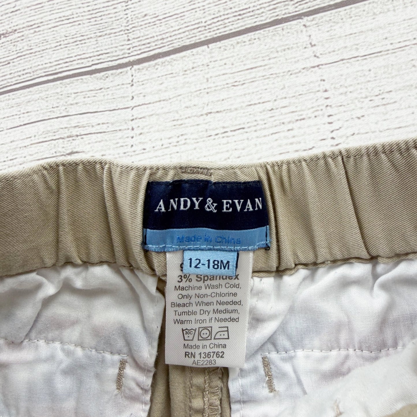Andy & Evan Toddler Boys Khaki Pants Tan Stretch Chino Pants 12-18 Months