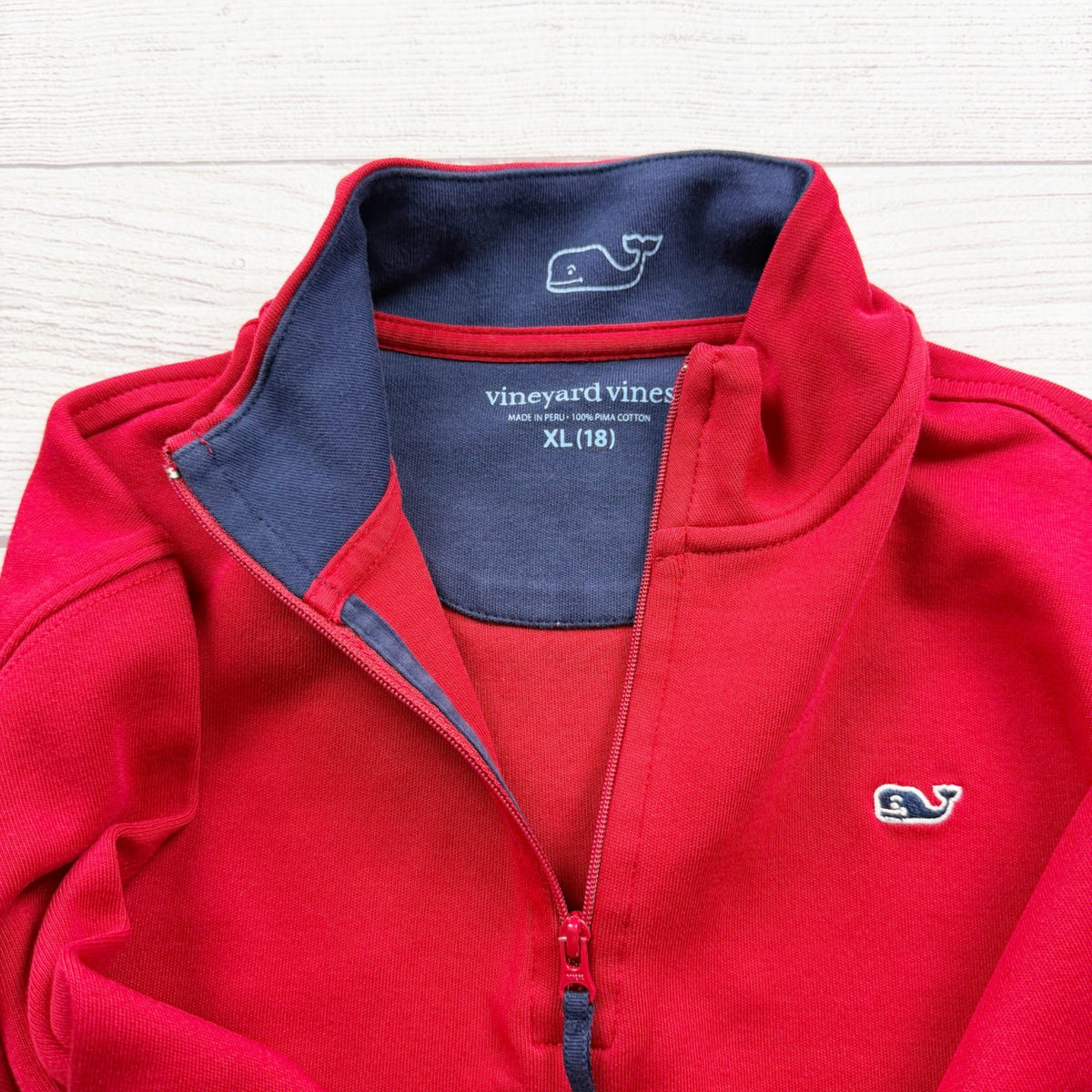 Vineyard Vines Boys Red Quarter Zip Pullover Sweatshirt Cotton Whale Logo XL 18