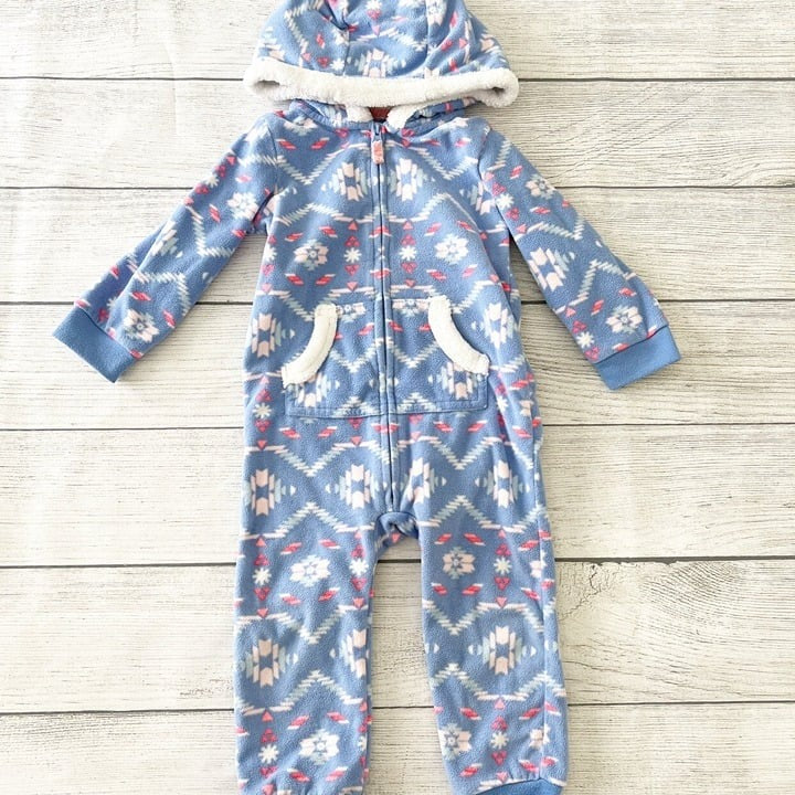 Carter’s Fleece Bunting Hooded One-Piece Sherpa Lined Romper 12-18 Months