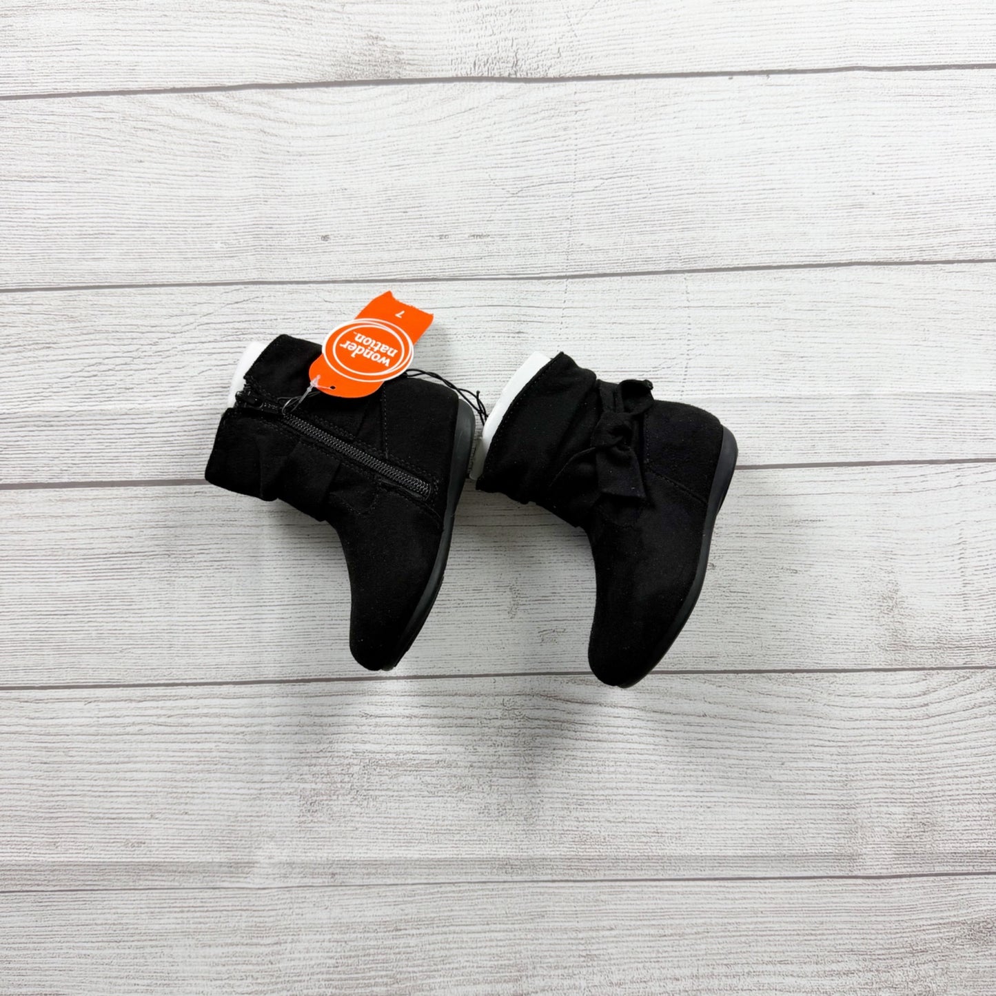 Wonder Nation Toddler Girls Black Ankle Boots Zipper Bow Slouch Booties NWT 7