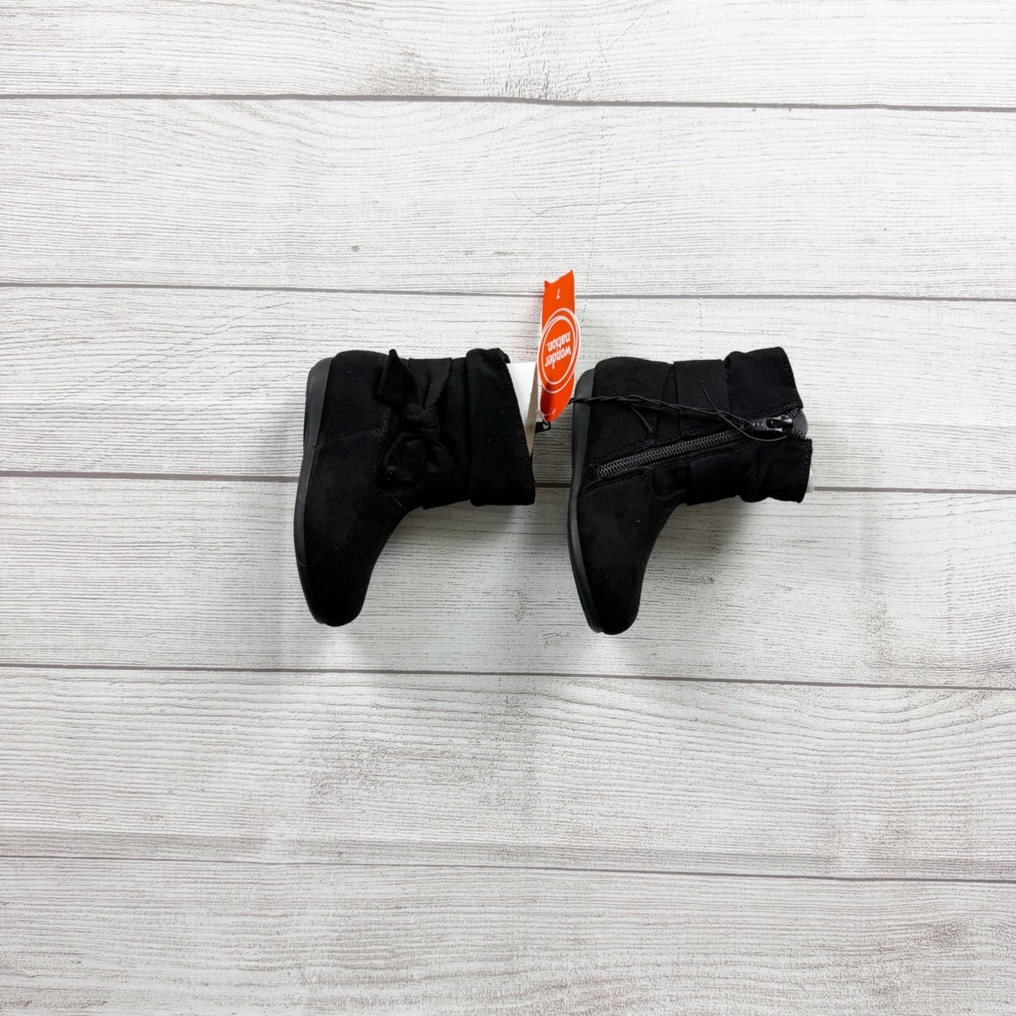 Wonder Nation Toddler Girls Black Ankle Boots Zipper Bow Slouch Booties NWT 7