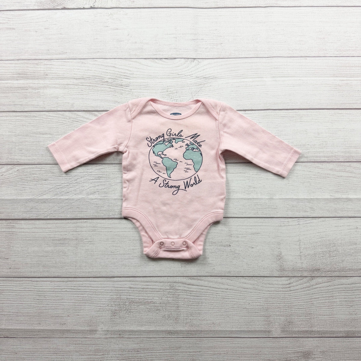 Old Navy Graphic Baby Bodysuit "Strong Girls Make A Strong World" 3-6 Months