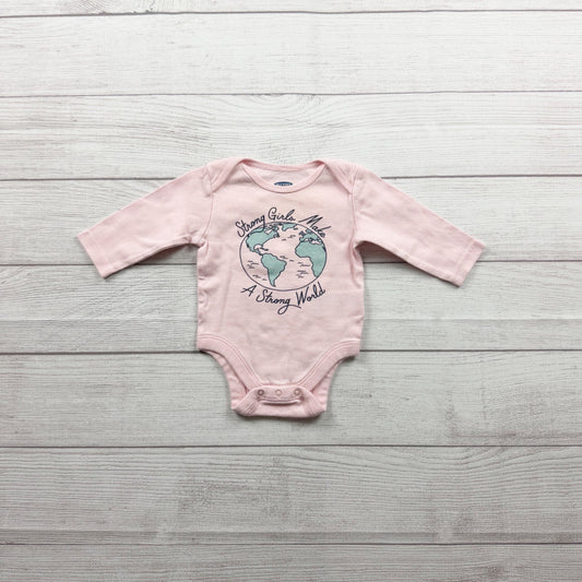 Old Navy Graphic Baby Bodysuit "Strong Girls Make A Strong World" 3-6 Months