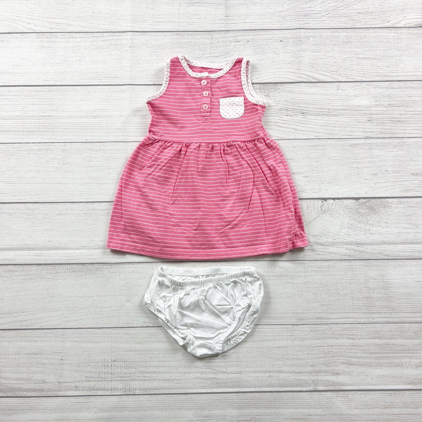 Carter's Baby Girl Striped Sleeveless Dress Pink White 12 Months