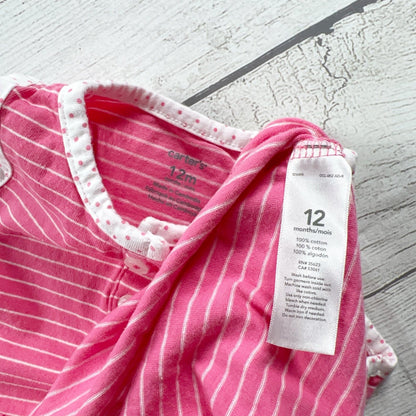 Carter's Baby Girl Striped Sleeveless Dress Pink White 12 Months