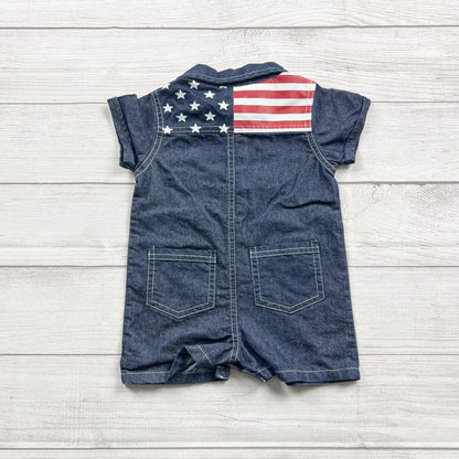 U.S. Polo Assn. Baby Denim Romper Chambray One Piece USA Flag Back 9-12 Months