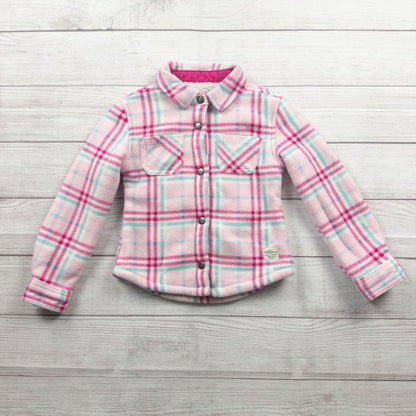 Weatherproof Vintage Girls Sherpa Lined Shacket Pink Plaid Fleece Jacket XS 5-6